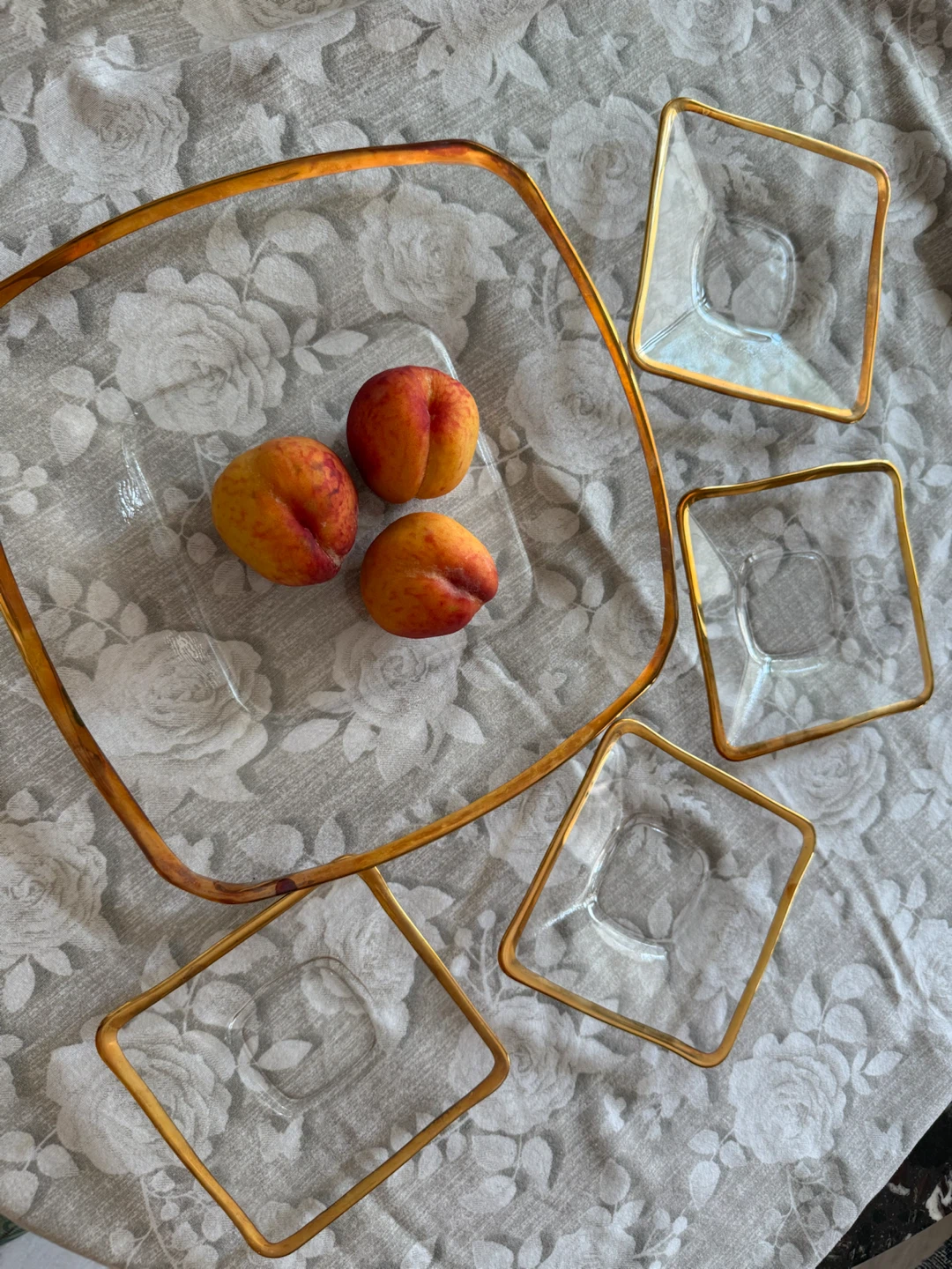 Gold Trim Glass Appetizer Set with Tray