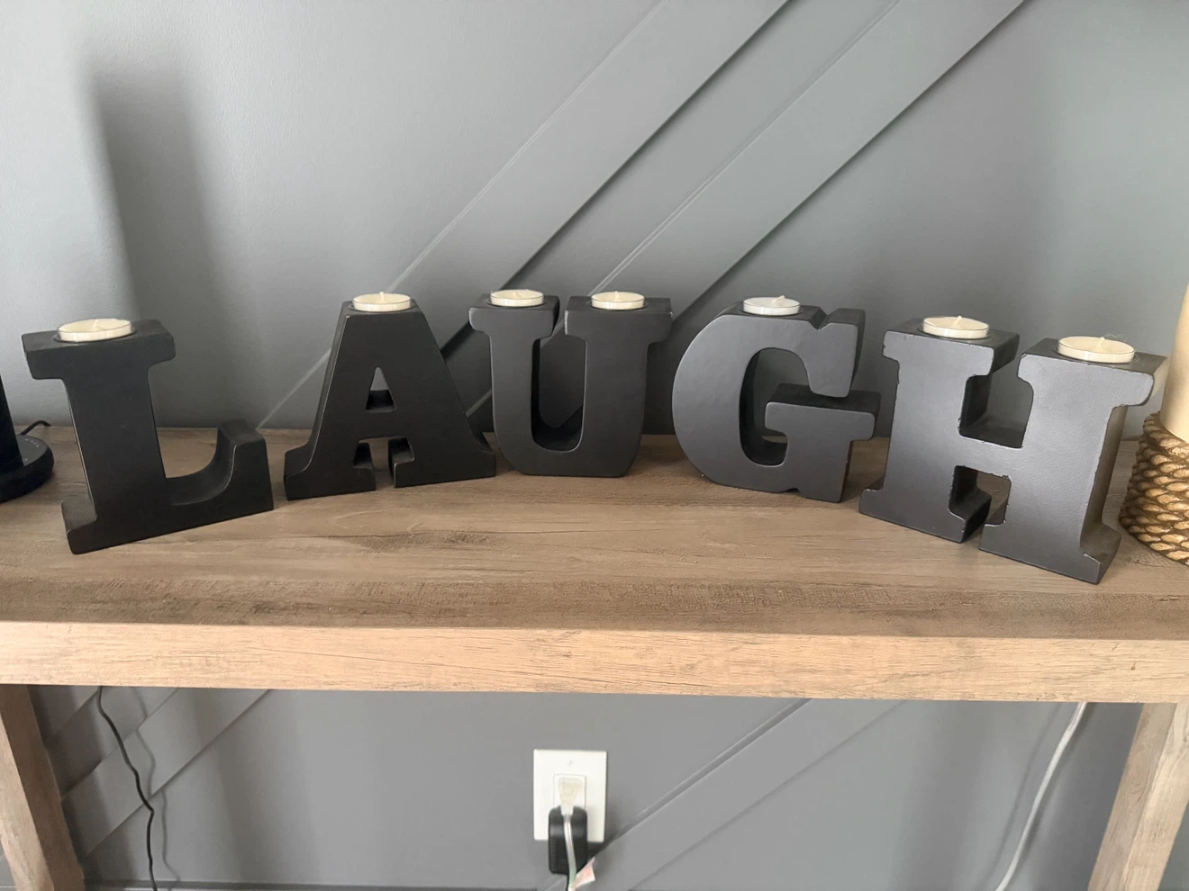 Black "LAUGH" Letter Candle Holders