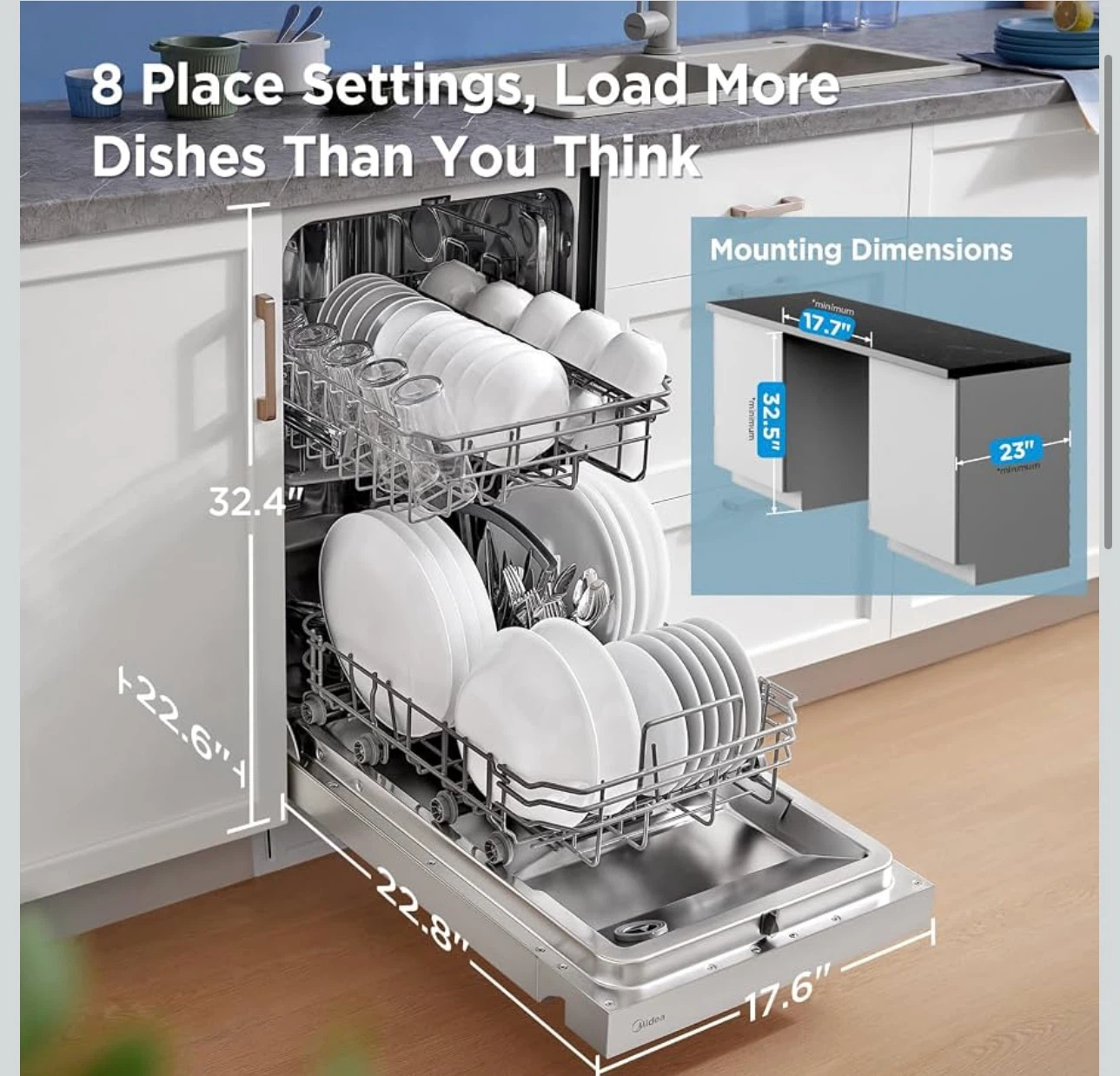Midea Dishwasher - 8 Place Settings - Stainless Steel Tub - photo 3