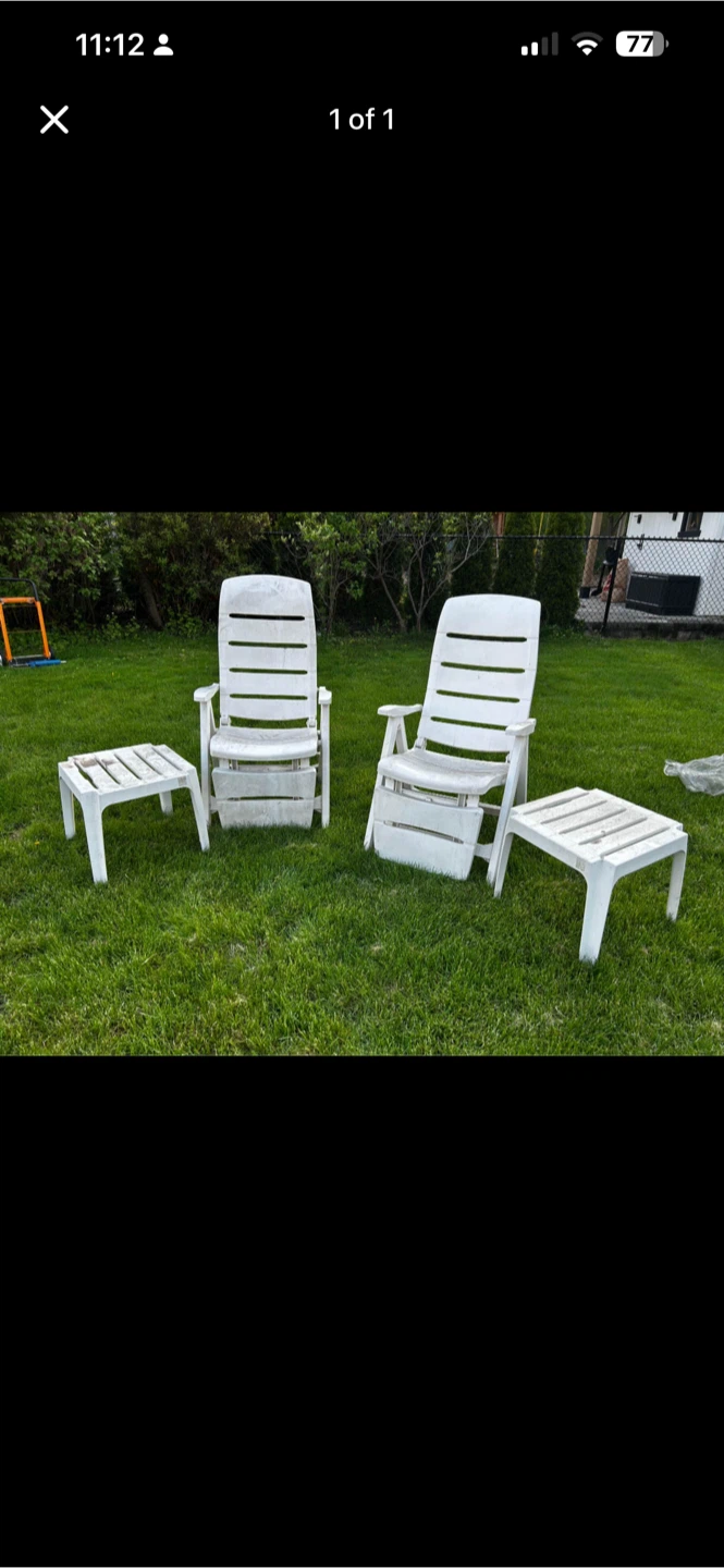 White Plastic Patio Chairs and Side Tables