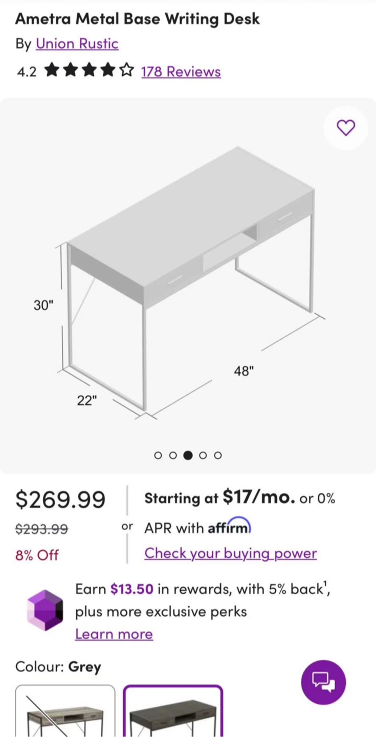 Union Rustic Ametra Metal Base Writing Desk - Grey - photo 4