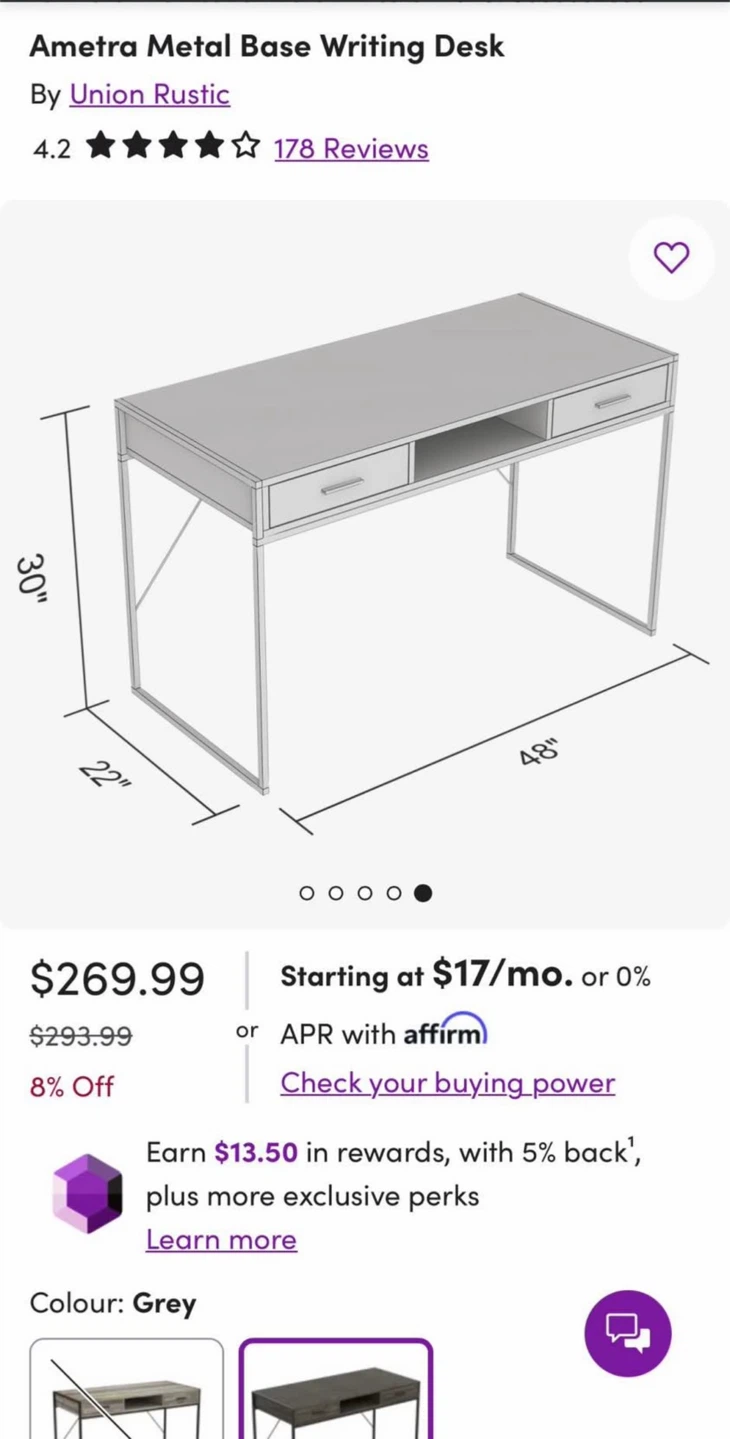 Union Rustic Ametra Metal Base Writing Desk - Grey - photo 5