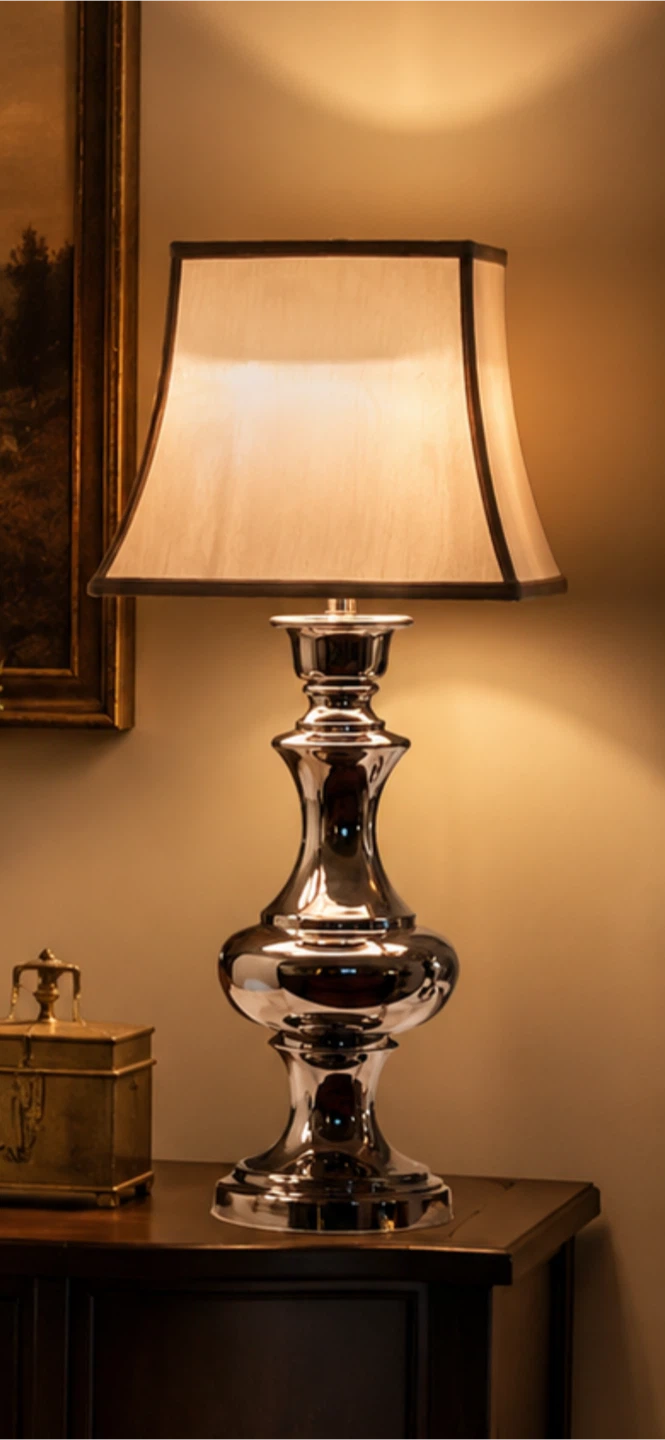 Set of 2 Silver Table Lamps with Beige Shades - photo 2