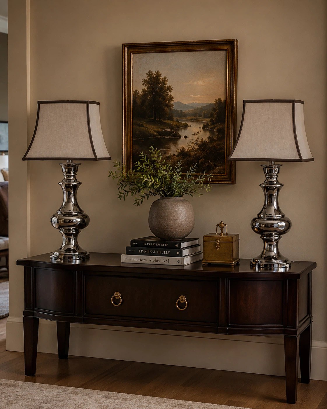 Set of 2 Silver Table Lamps with Beige Shades - photo 5