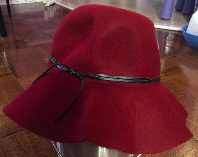Red Cloche Hat with Leather Band
