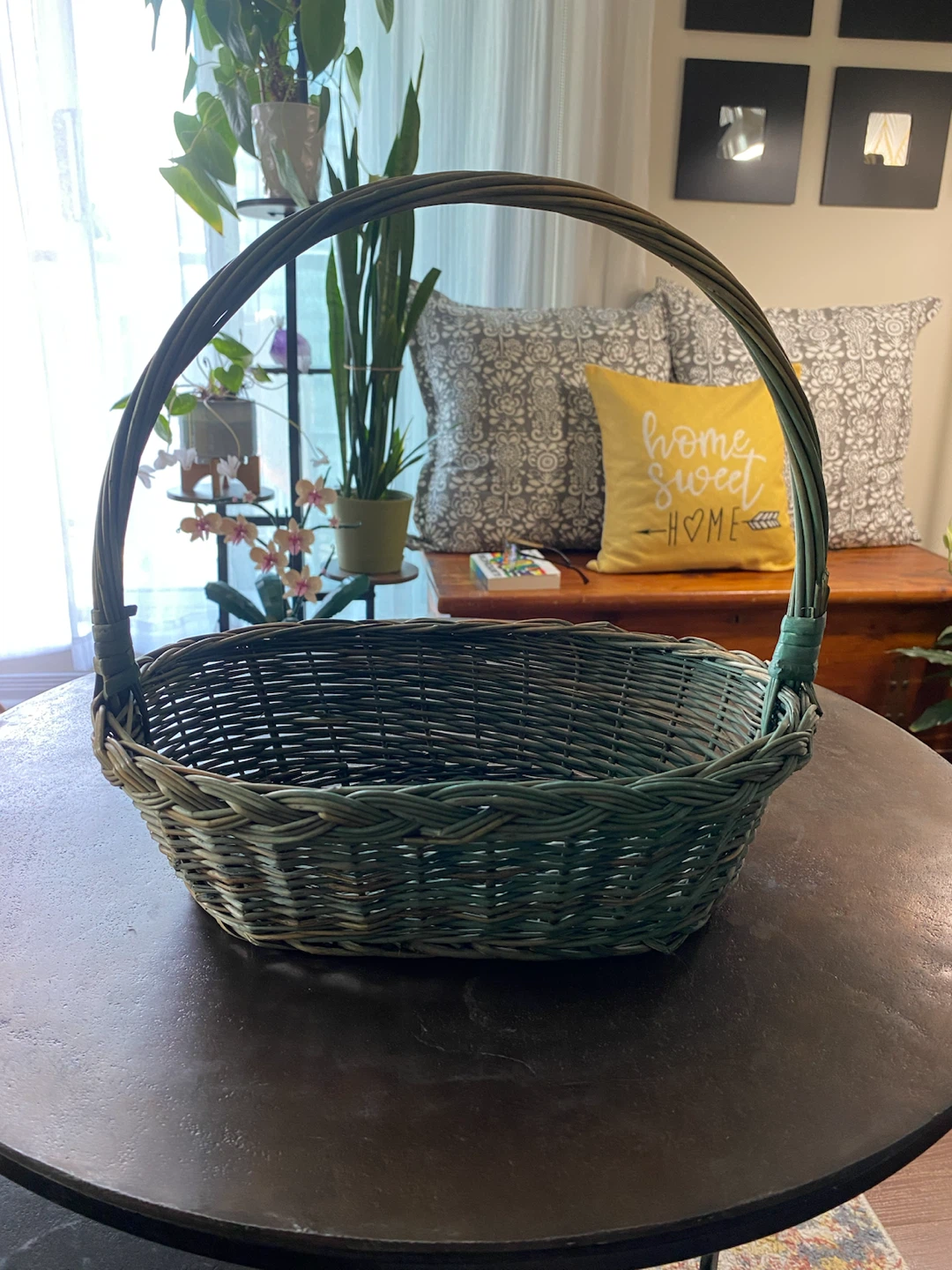 Green Woven Basket with Handle
