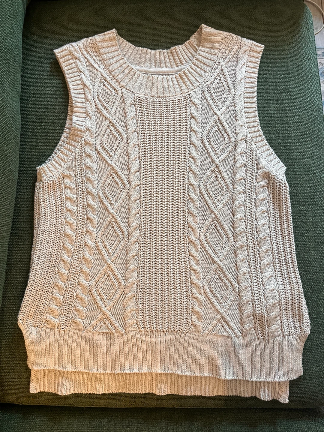 Soft Grey Cable Knit  Sweater Vest- Small