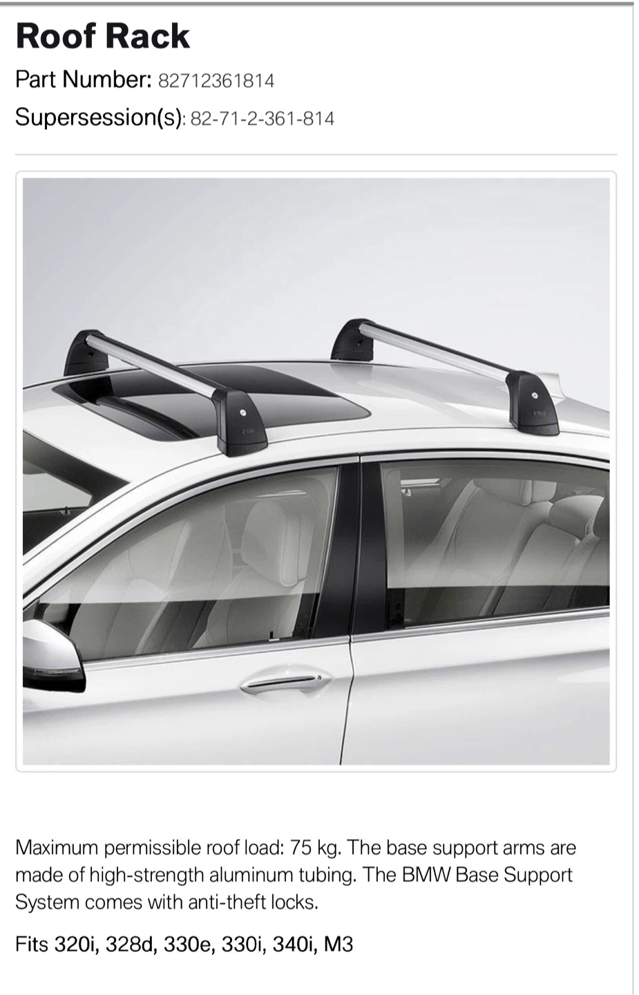 BMW Roof Rack Cross Bars 8271 2 361 814 - photo 4