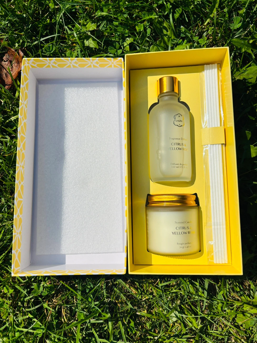 BNIB Laline Citrus & Yellow Rose Fragrance Diffuser & Candle Set