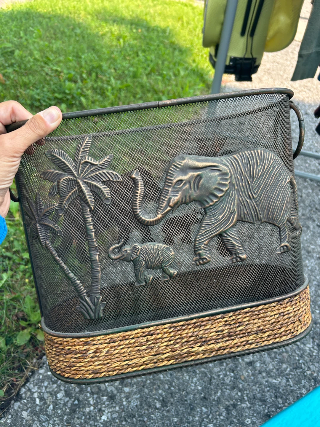 Decorative Mesh Basket with Elephant and Palm Tree Design
