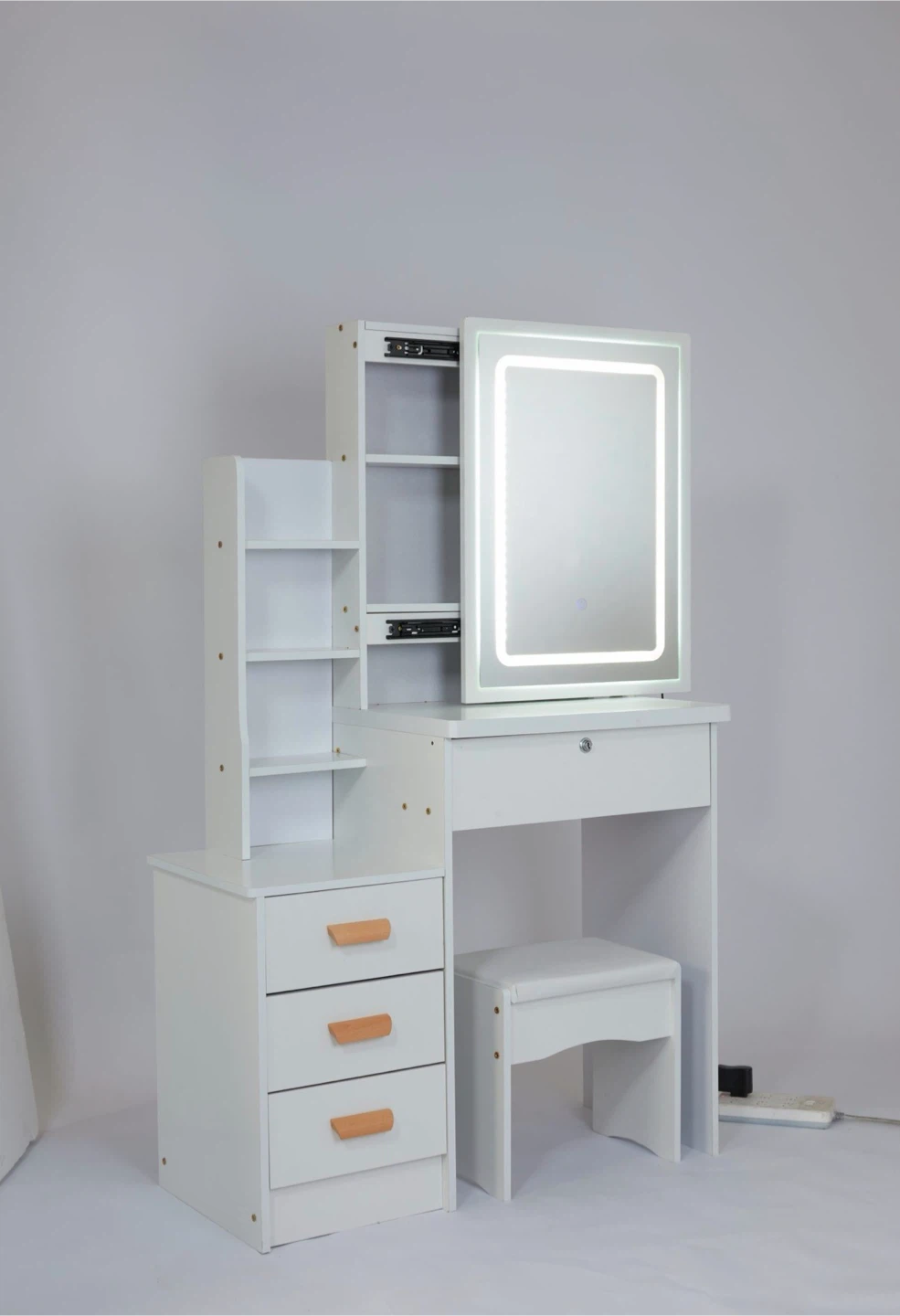 White Vanity Set with Lighted Mirror and Stool - photo 2