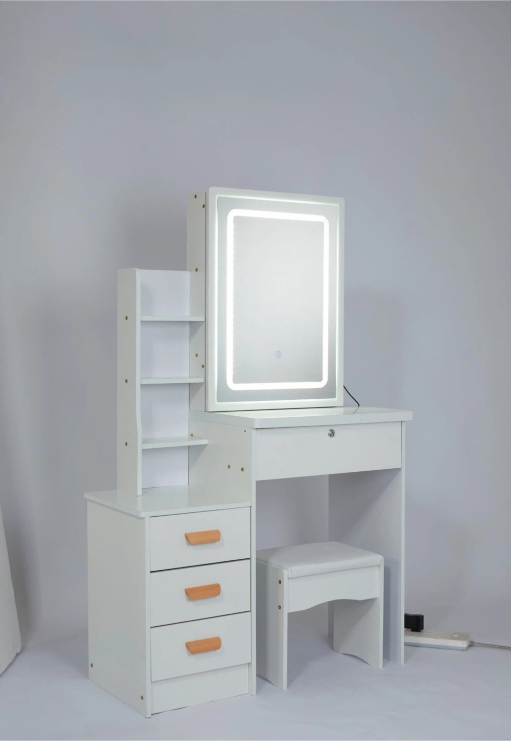White Vanity Set with Lighted Mirror and Stool - photo 3