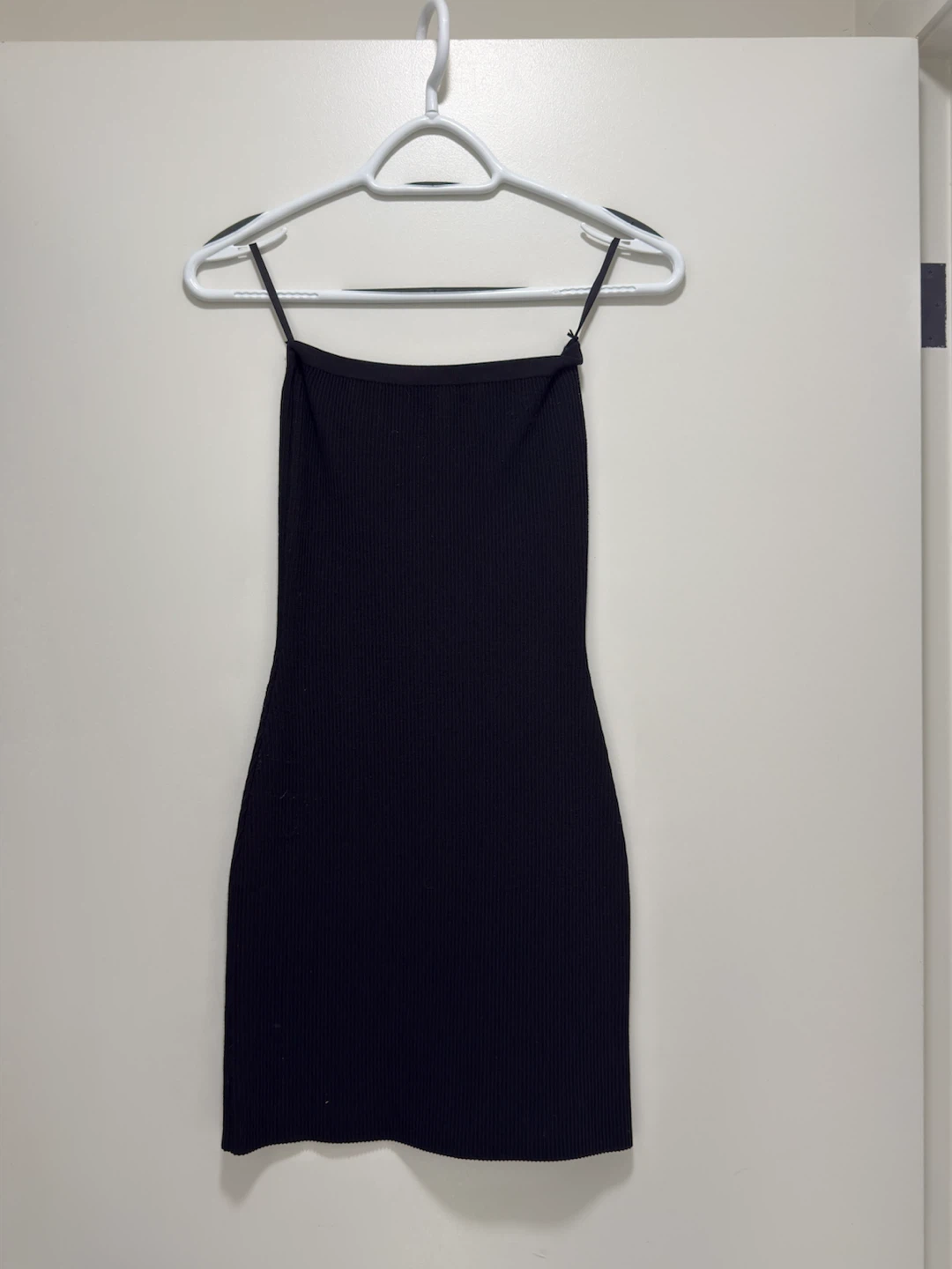 Babaton Black Ribbed Spaghetti Strap Dress