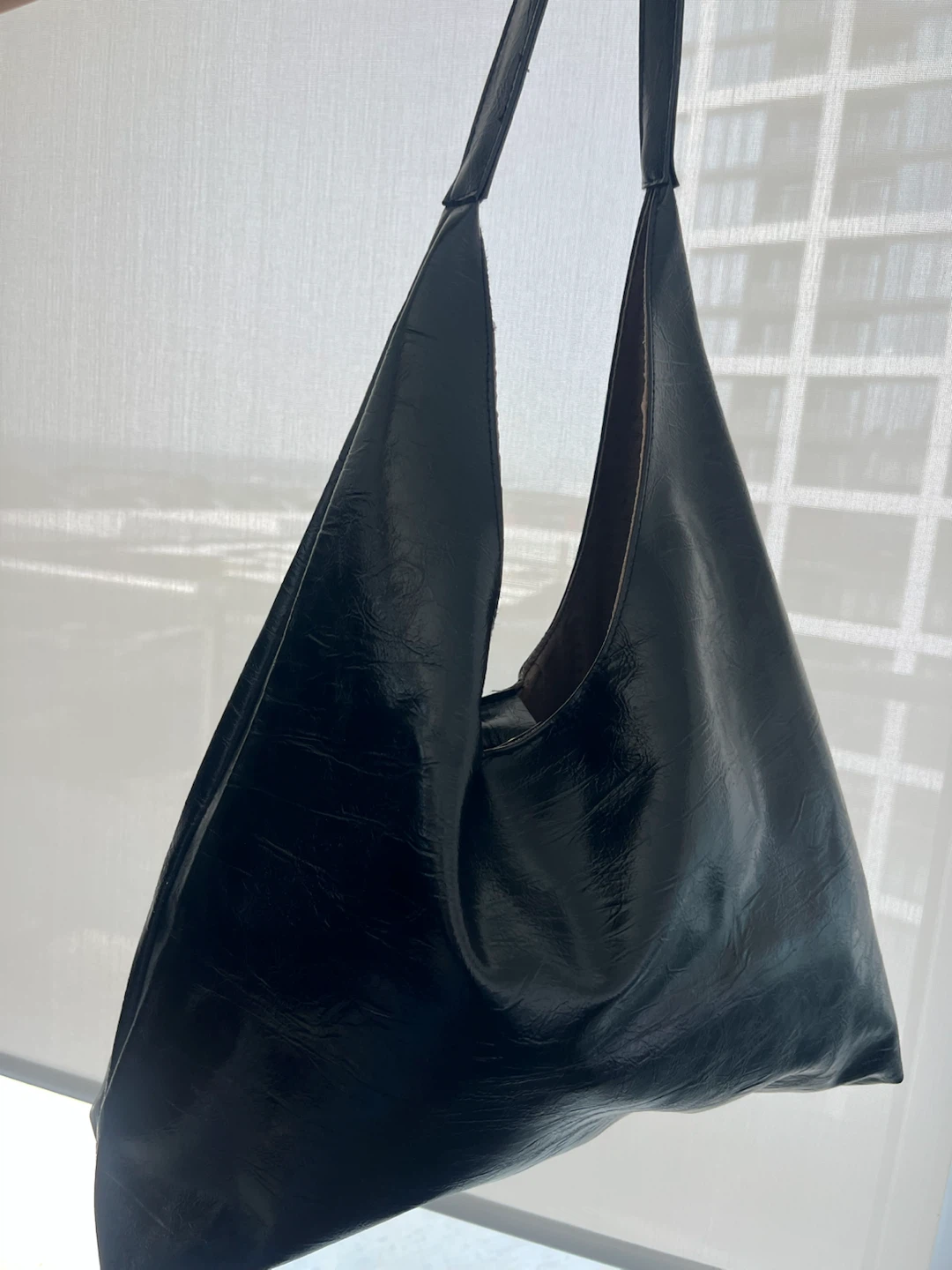 Black Faux Leather Hobo Bag