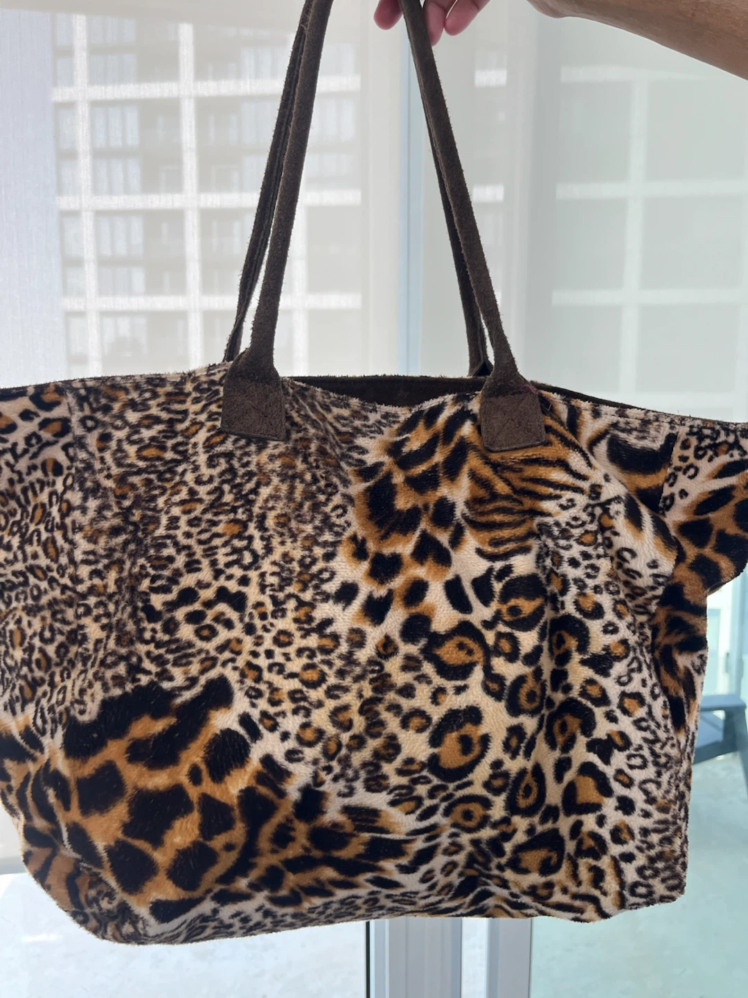Leopard Print Fuzzy Tote Bag