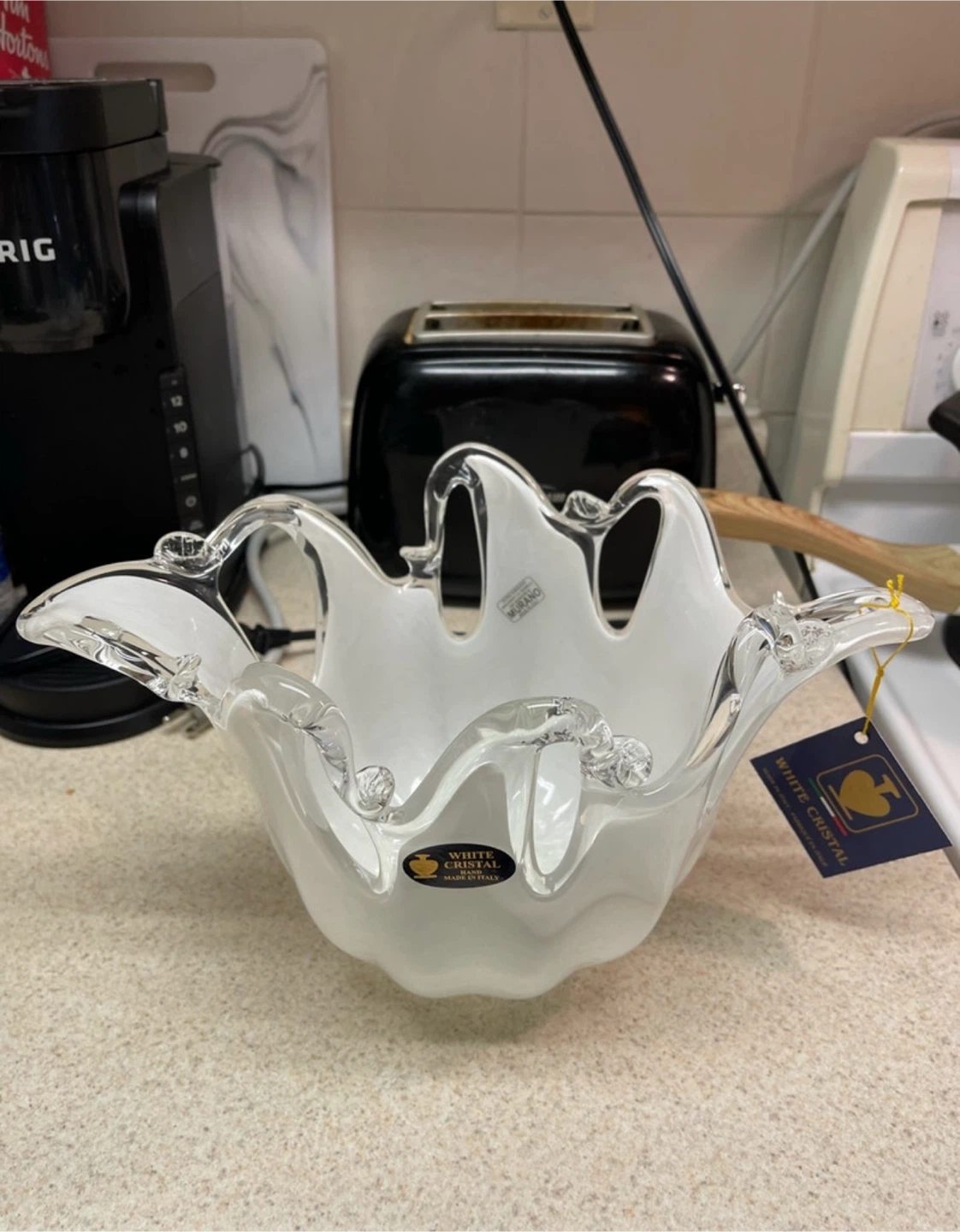 Murano White Cristal Art Glass Bowl