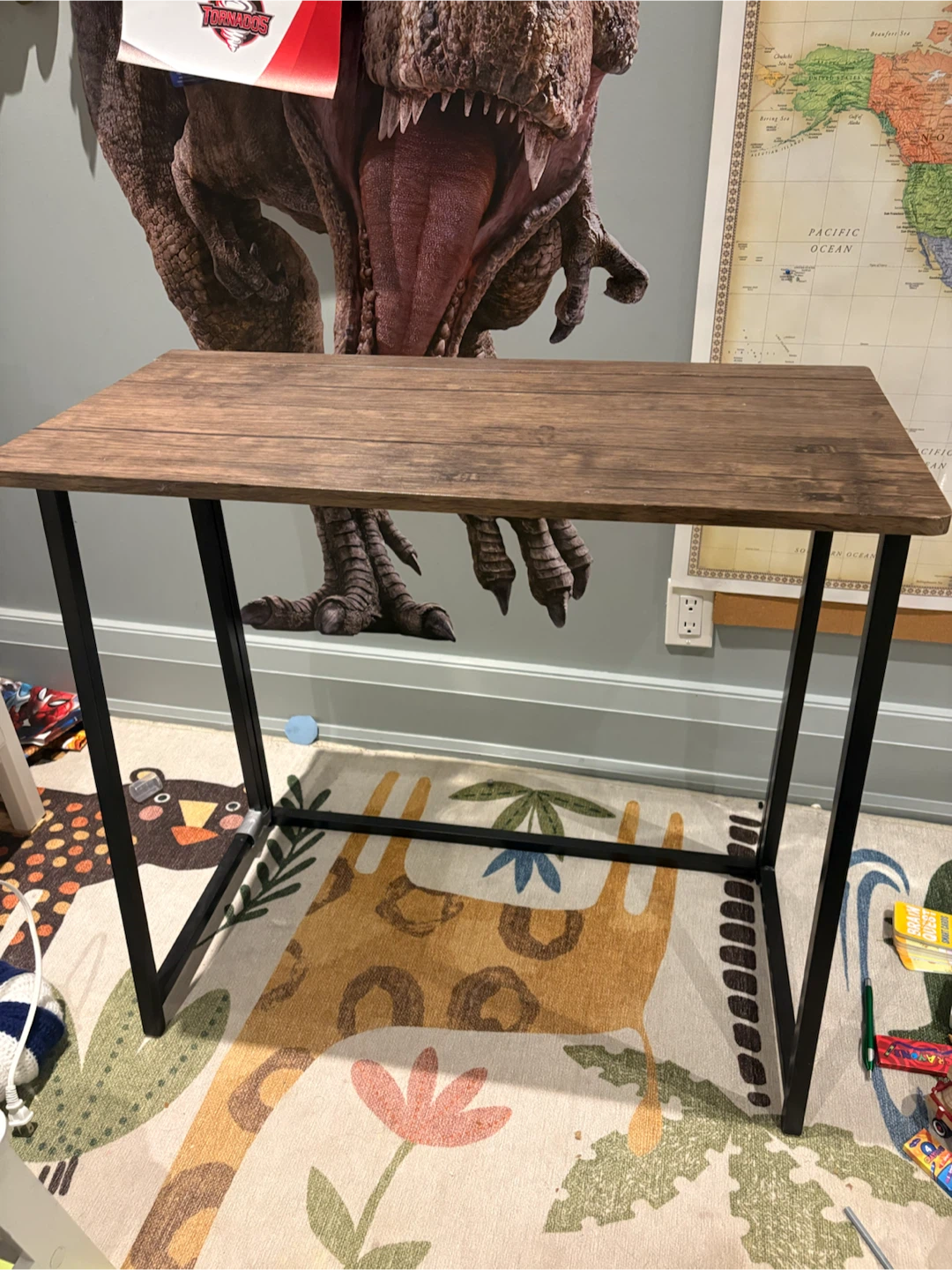 Small Wood Grain Desk with Black Metal Frame