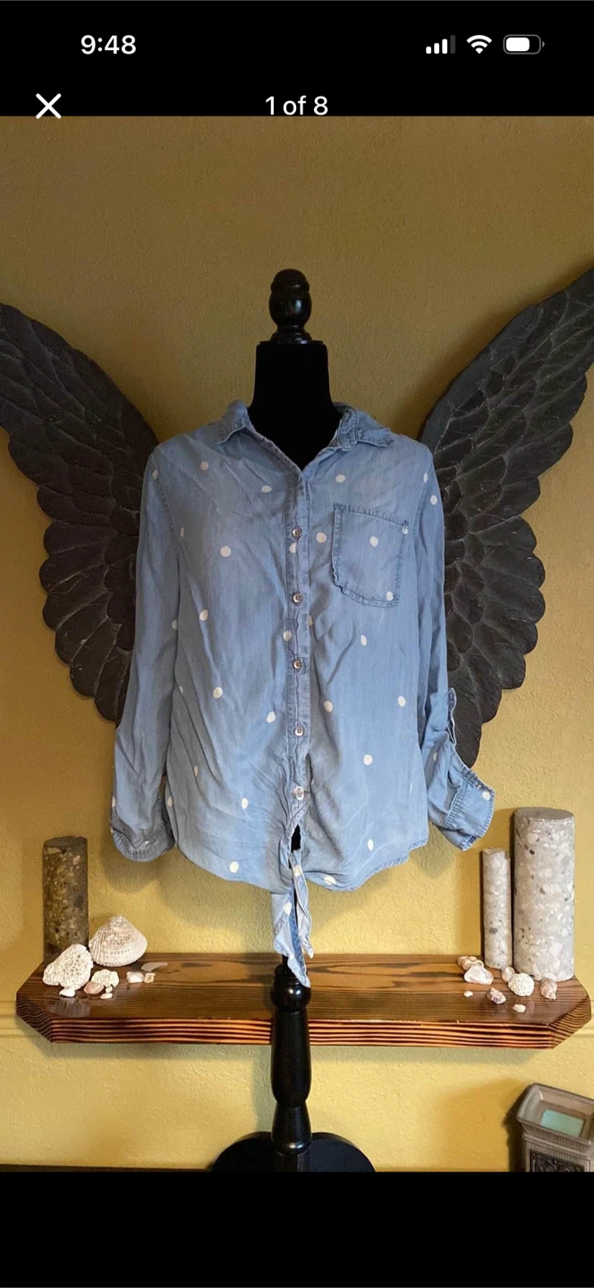 Jordache Spotted Button Up Blouse Top