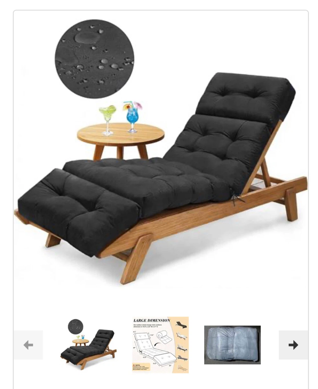 Outdoor black Chaise Lounge Chair Cushion - Black