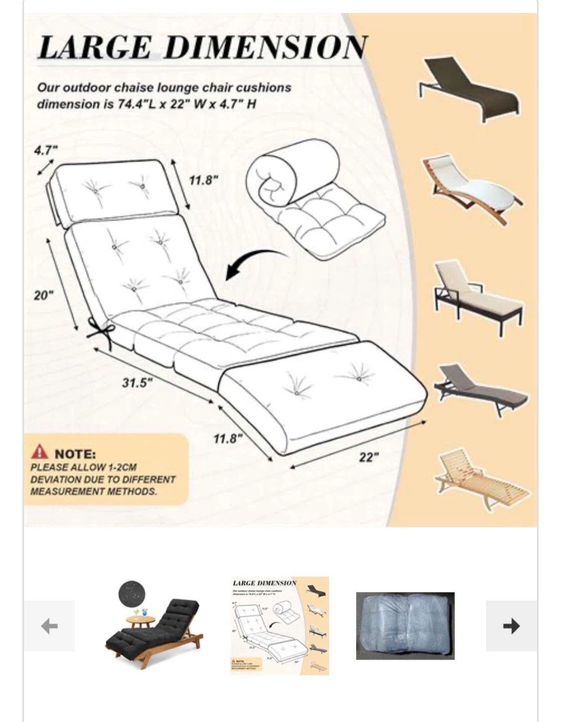 Outdoor black Chaise Lounge Chair Cushion - Black - photo 2