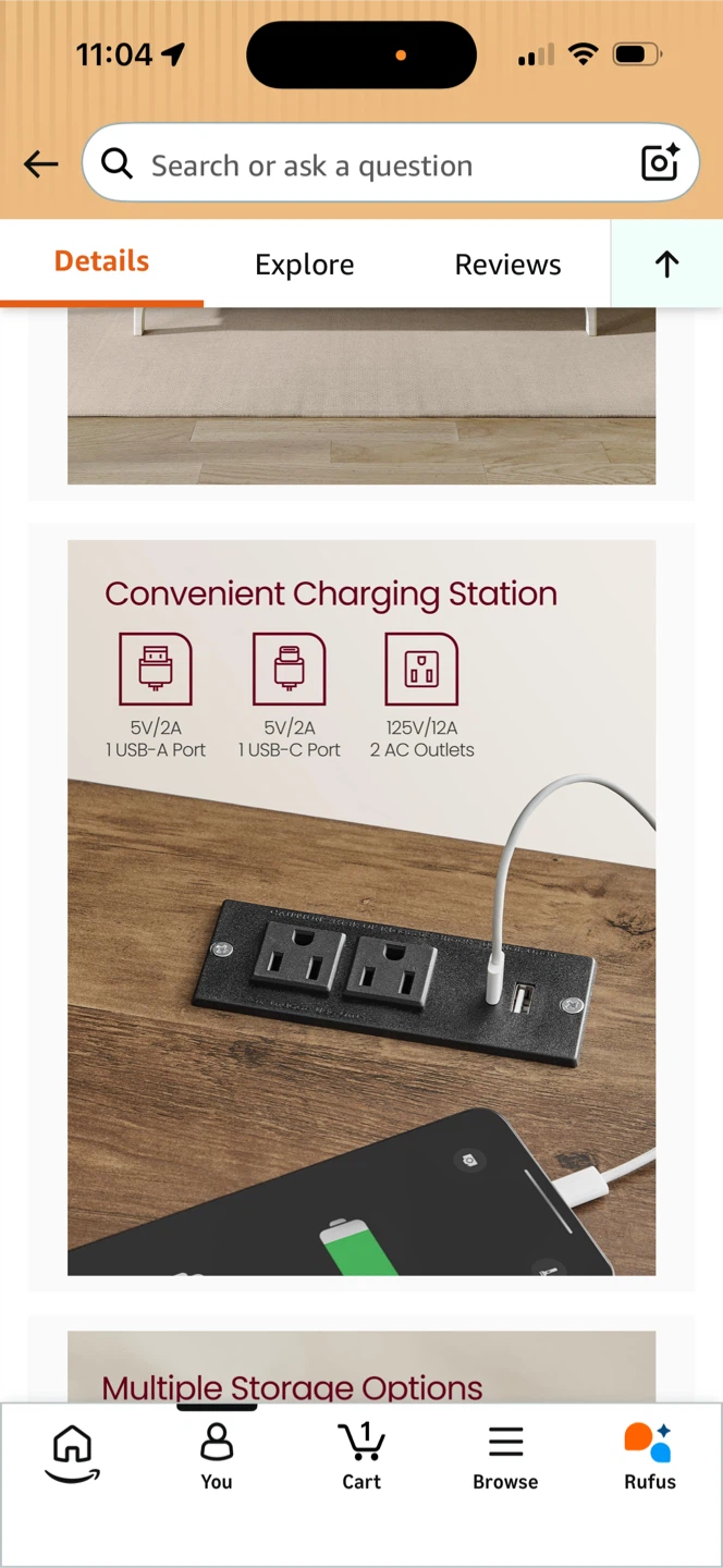 End table nightstandwith Charging Station - photo 2