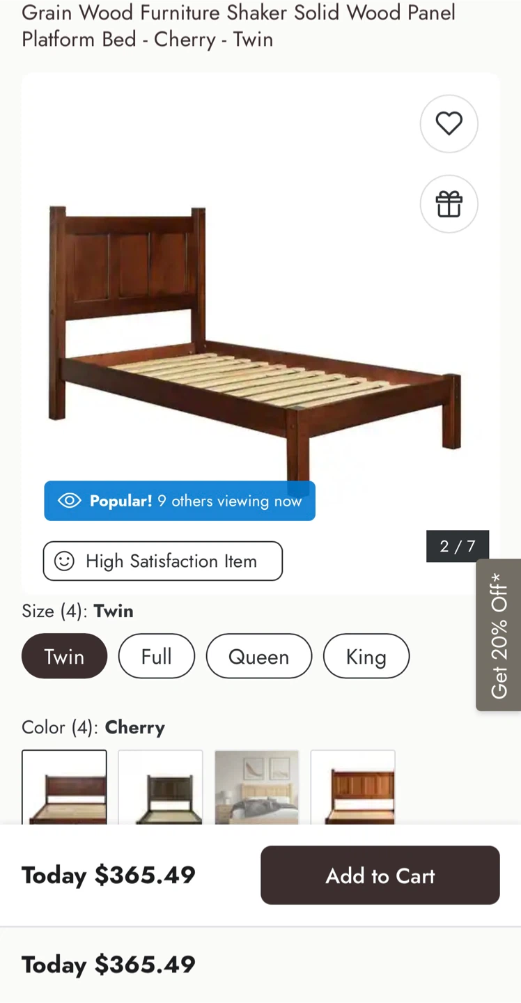 Wood Panel Platform- Cherry - Twin bed frame