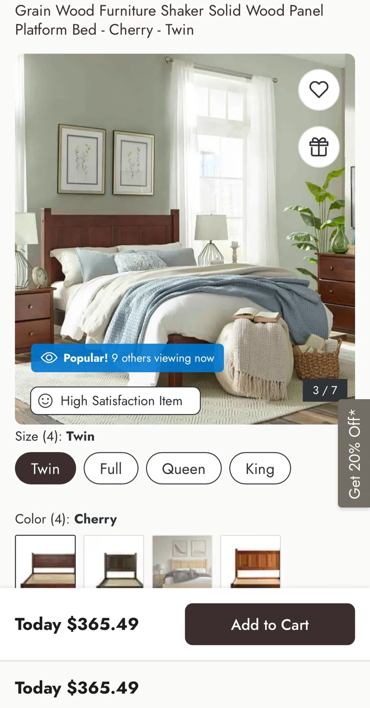 Wood Panel Platform- Cherry - Twin bed frame - photo 2