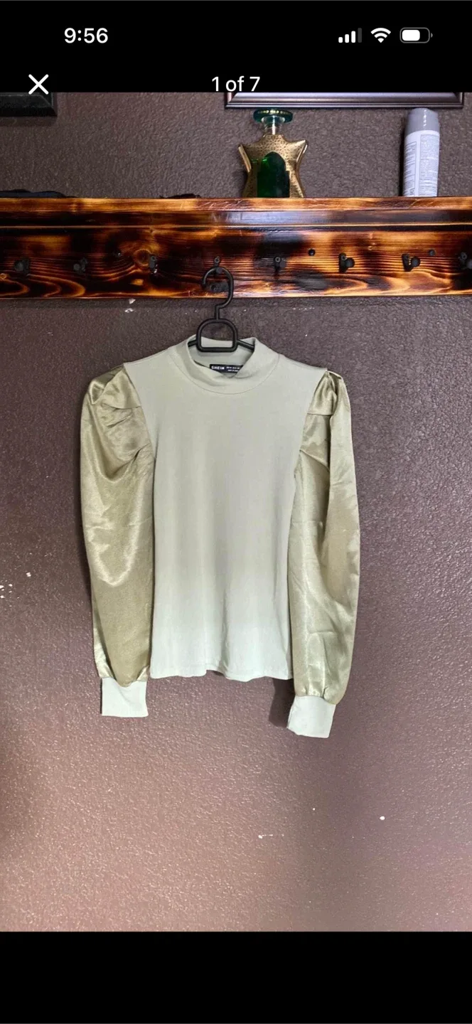 Shein Puff Shoulder Long sleeve Shirt With Mock Neck