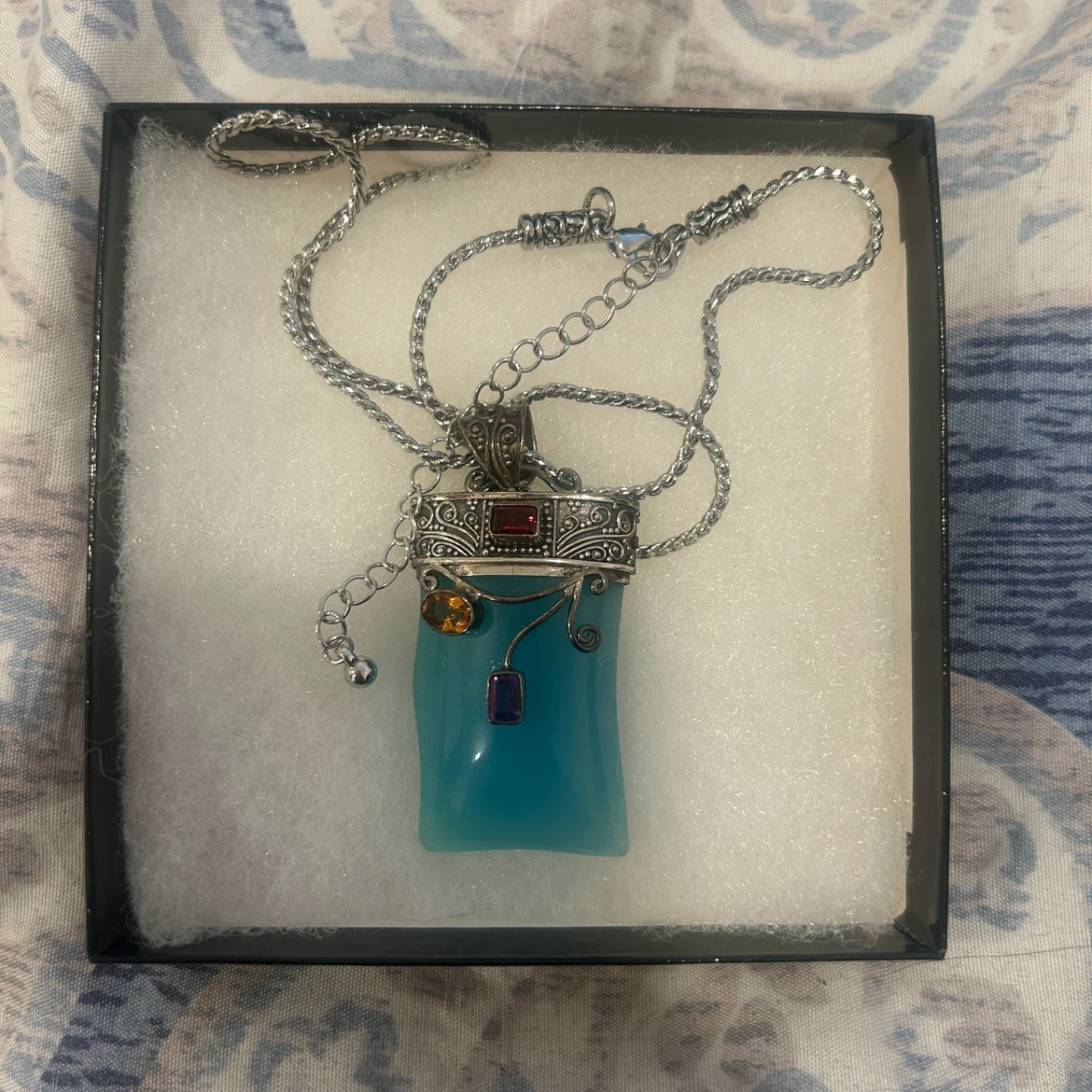 Turquoise Pendant Necklace with Gemstones