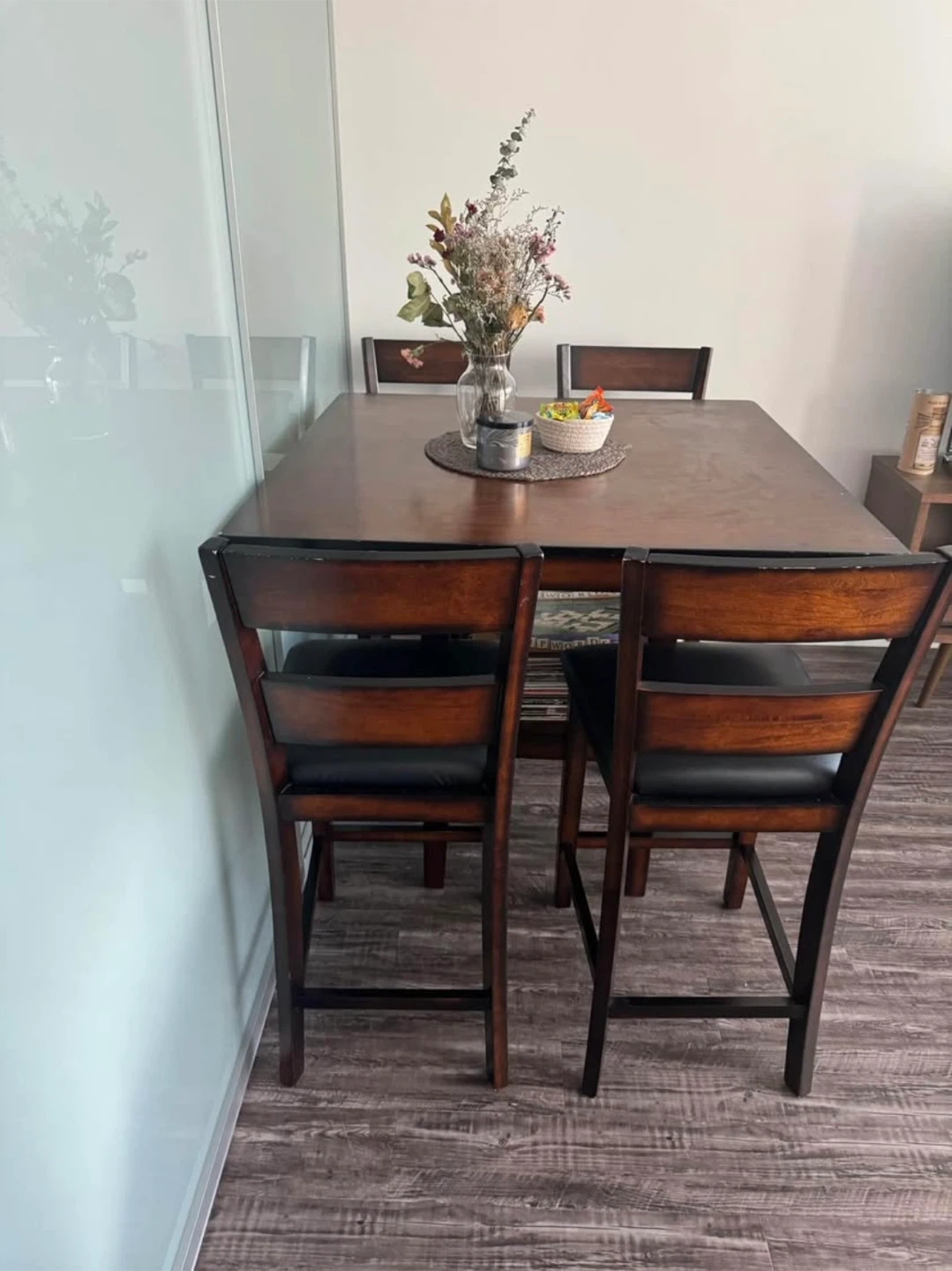 Dark Wood Counter Height Dining Set with 4 Chairs - photo 2