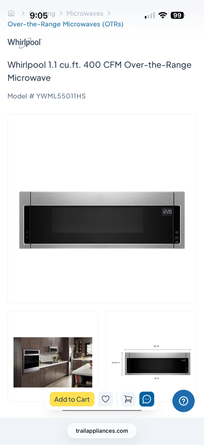 Whirlpool 1.1 cu.ft. Over-the-Range Microwave