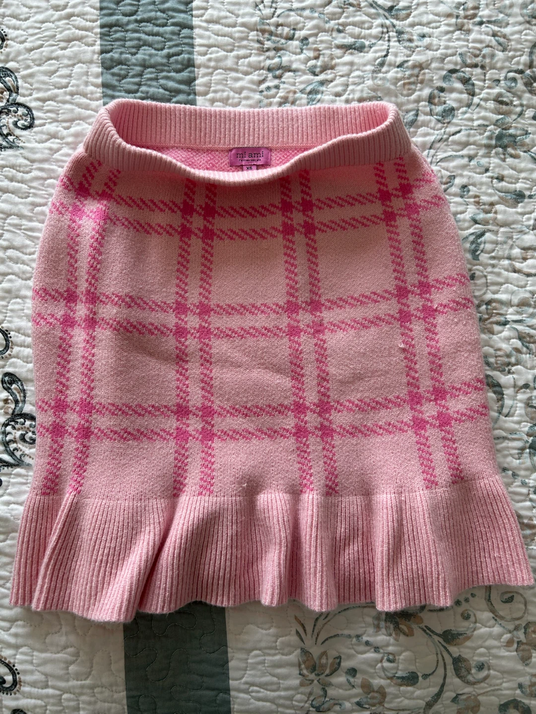 Francesca Pink knit checkered skirt