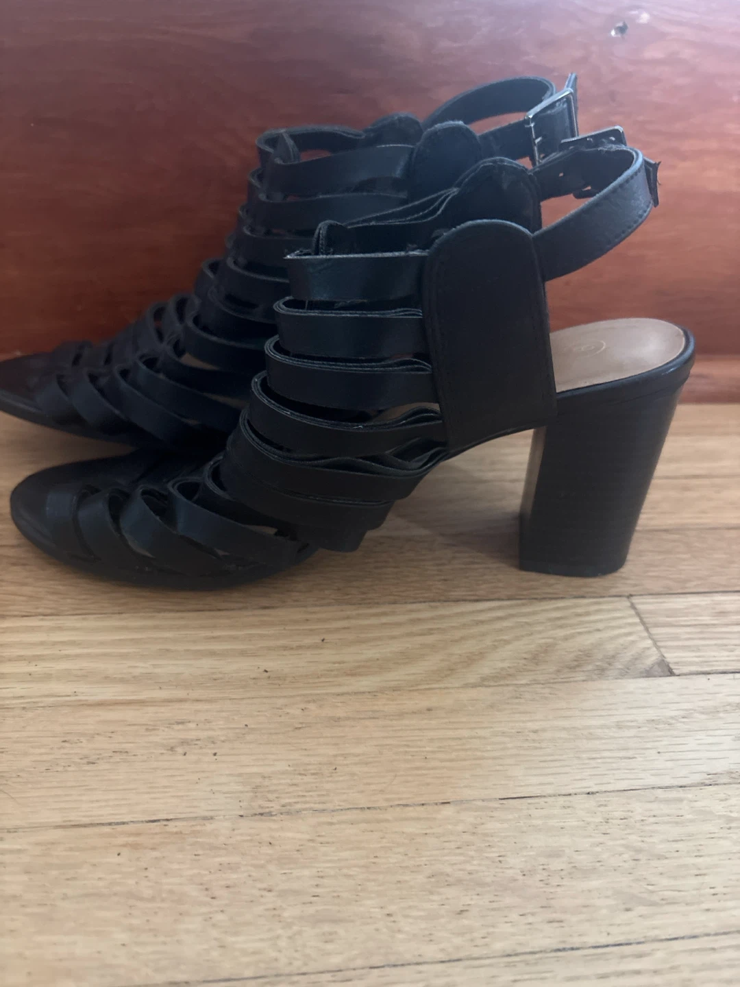 Black strappy heeled sandals