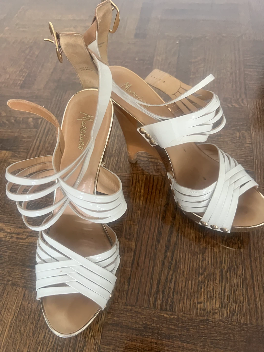 White and Gold Wedge Sandals