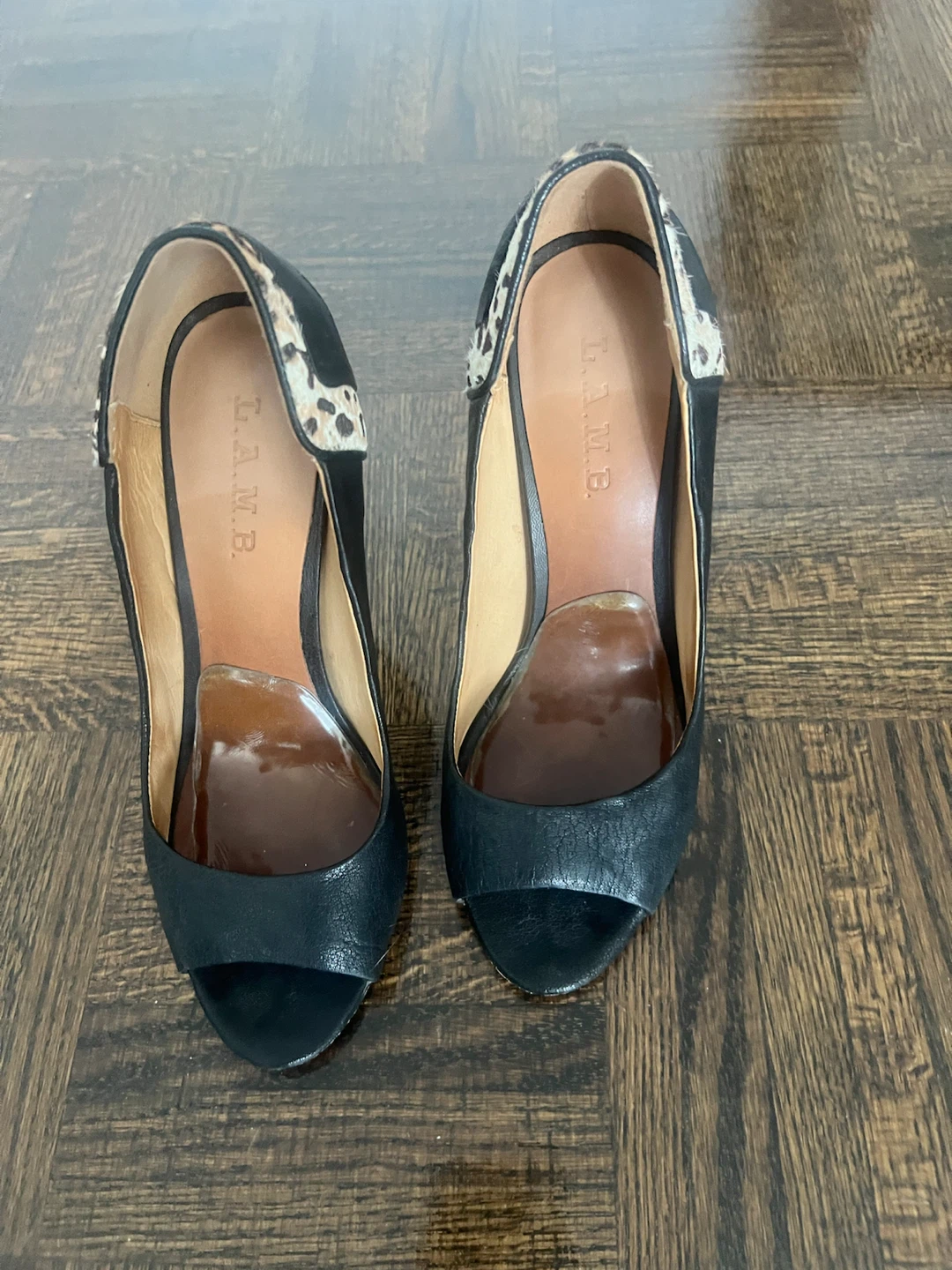 L.A.M.B. Black Peep-Toe Heels Size 8M