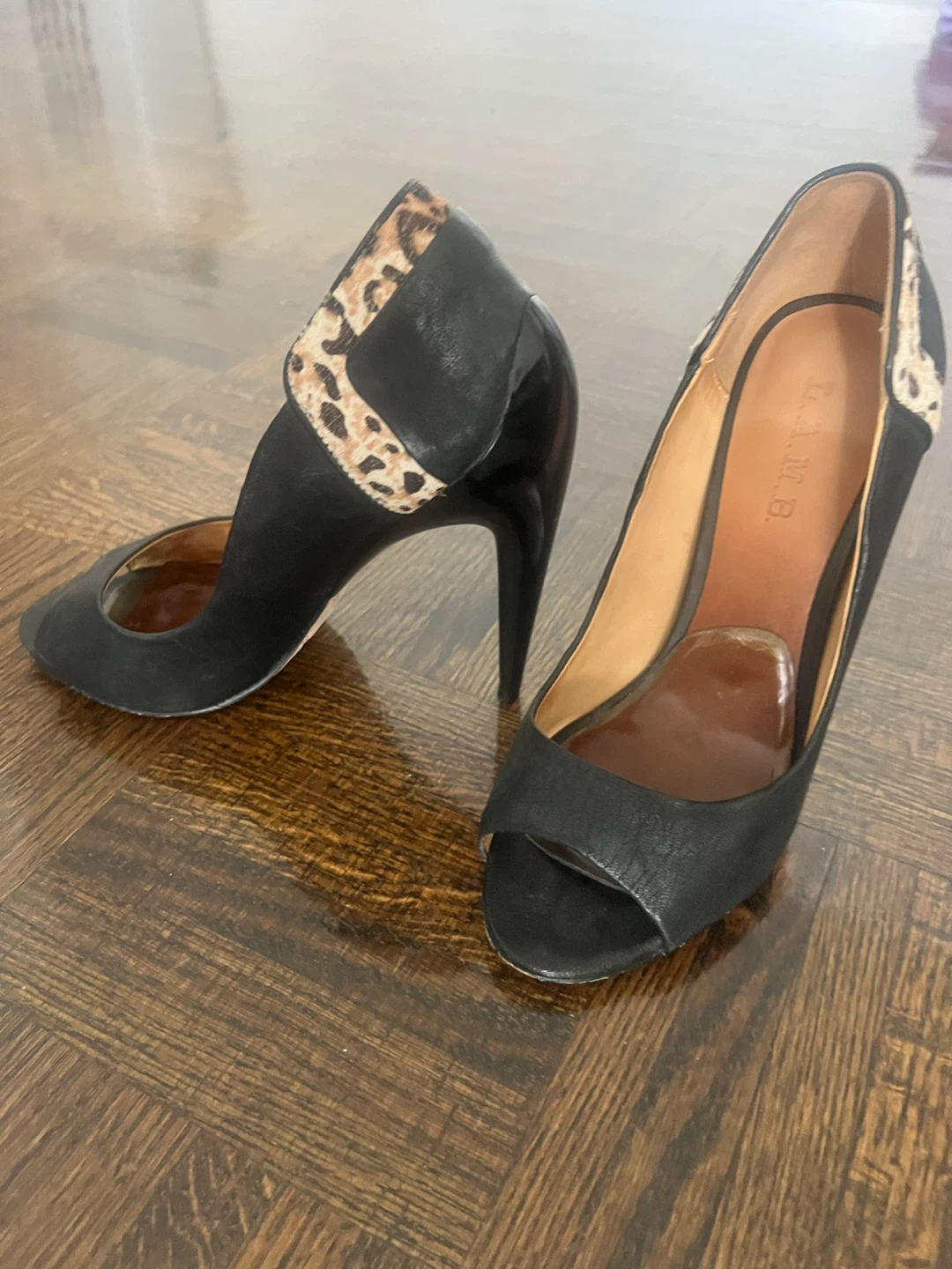 L.A.M.B. Black Peep-Toe Heels Size 8M - photo 2