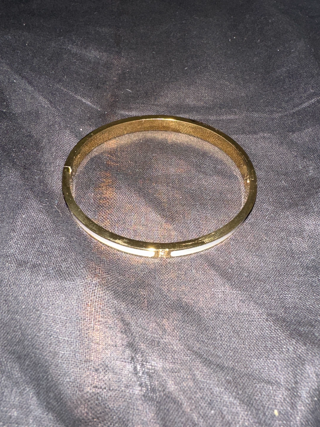 Gold Tone Bangle Bracelet with White Inlay