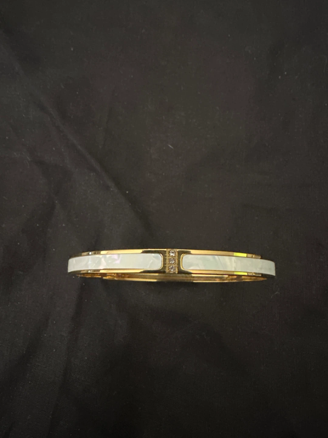 Gold Tone Bangle Bracelet with White Inlay - photo 2