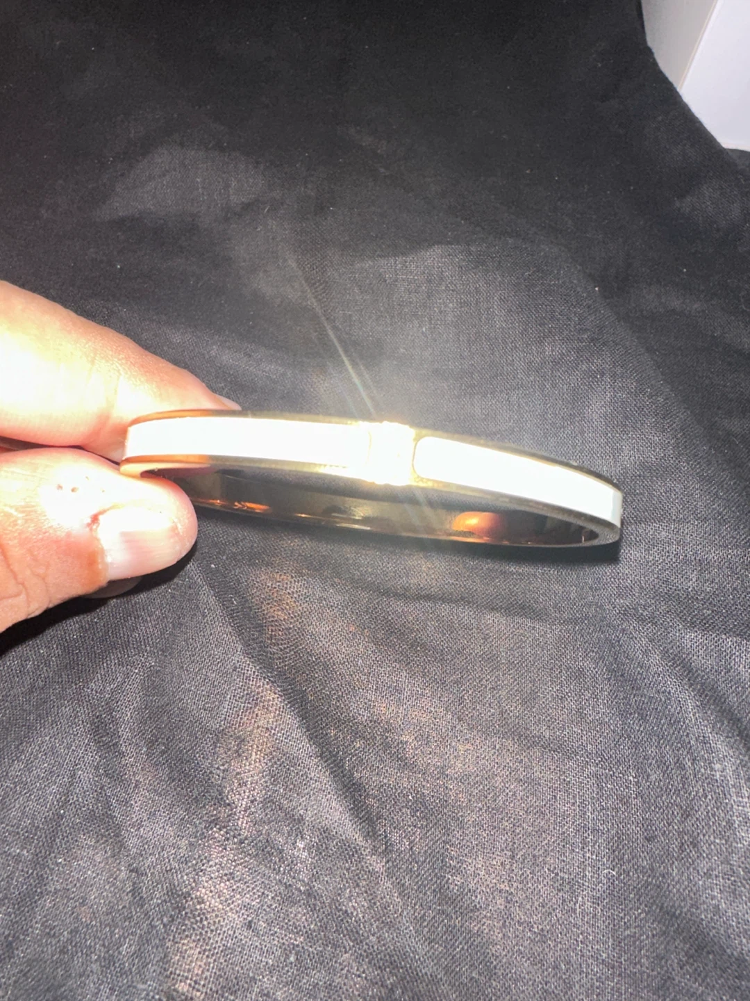Gold Tone Bangle Bracelet with White Inlay - photo 3