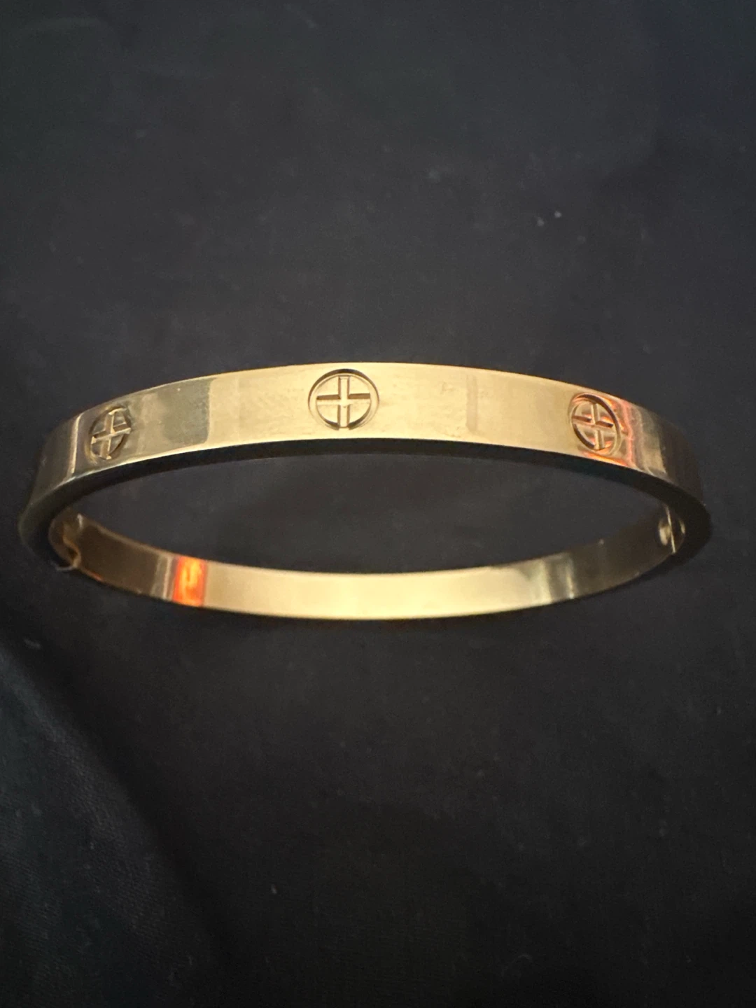 Gold-tone Bangle Bracelet with Engraved Design - photo 3