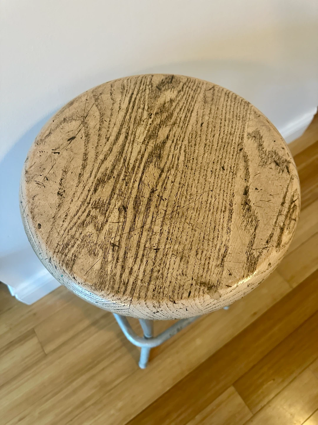 VINTAGE INDUSTRIAL STEEL OAK BAR HEIGHT KITCHEN ISLAND STOOL - photo 2