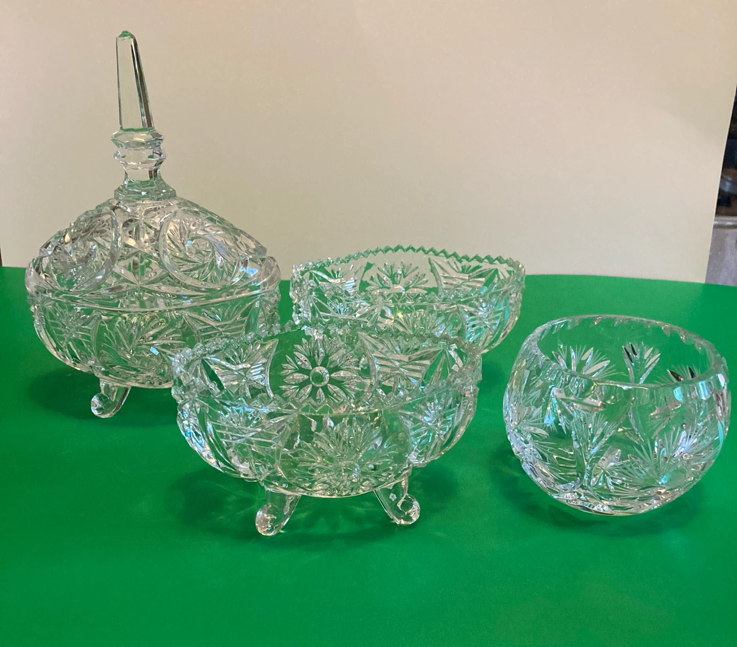 Crystal Glass Footed Bowls and Candy Dish Set