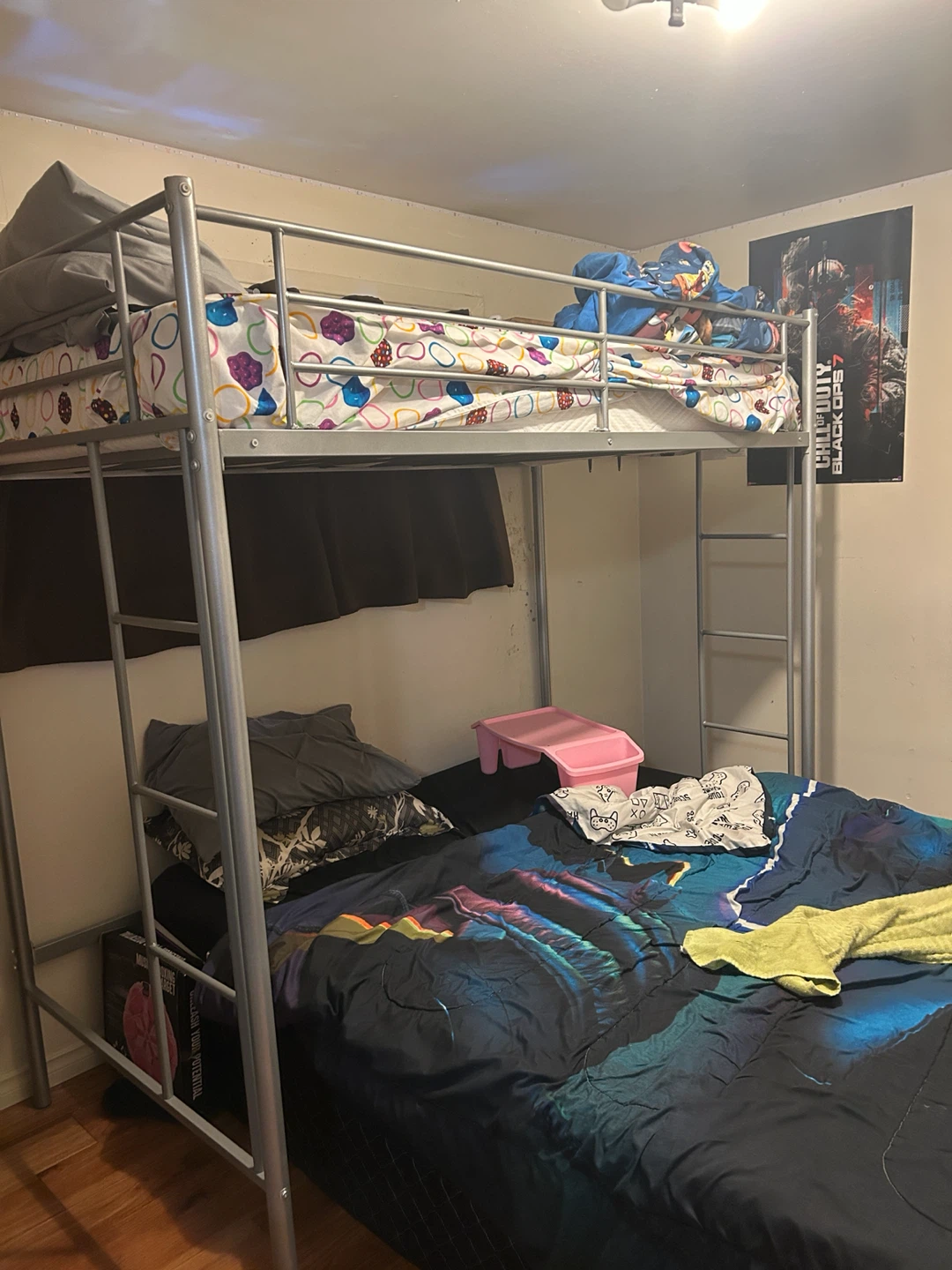 Silver metal twin  Loft Bed Frame top only.   No mattress