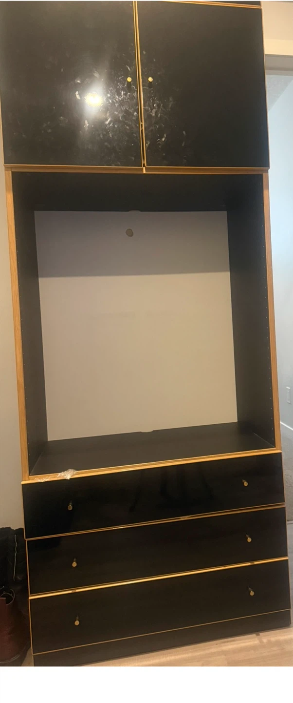 Black Storage Cabinet with Gold Trim