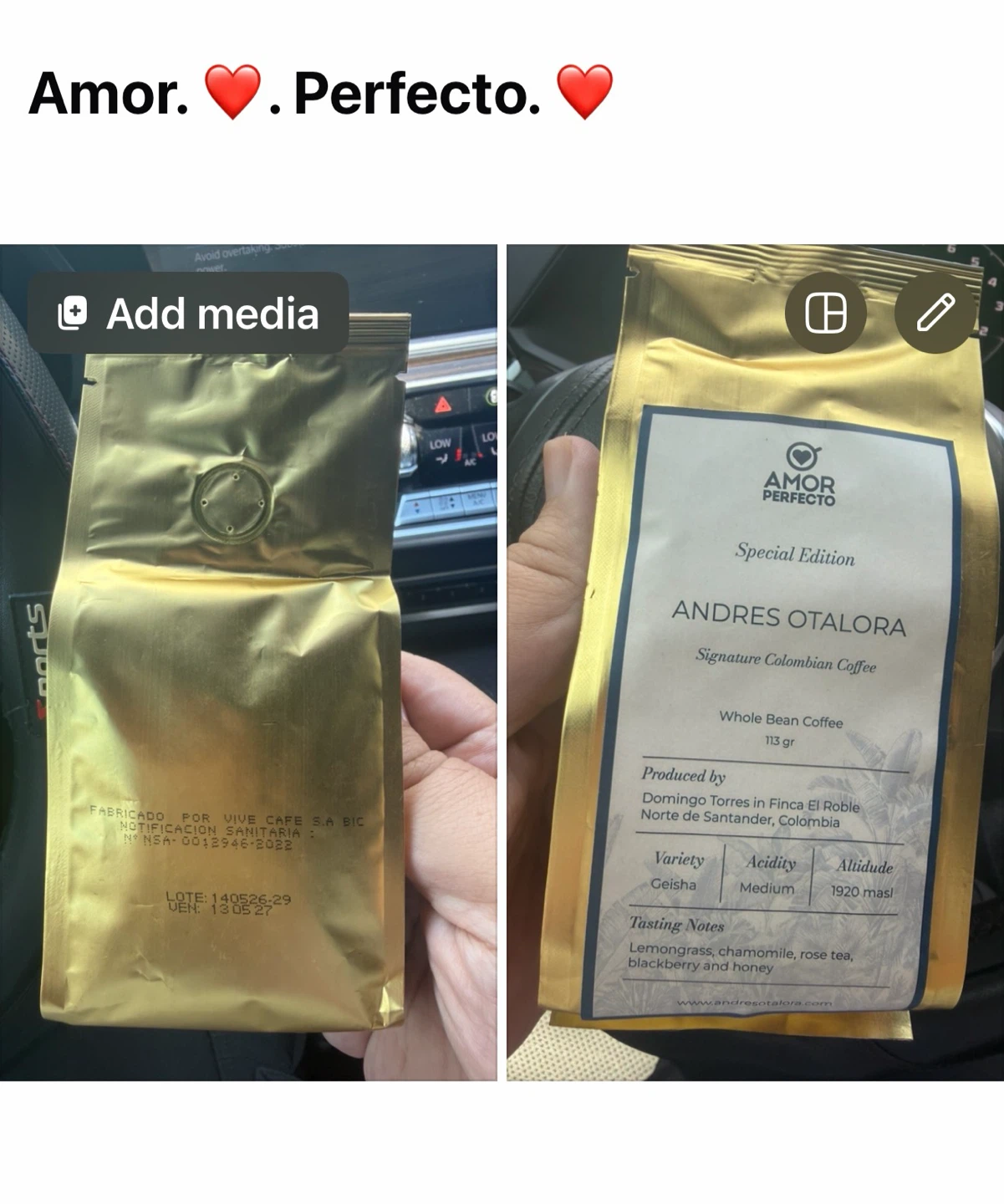 Amor Perfecto Andres Otalora Signature Colombian Coffee - photo 3