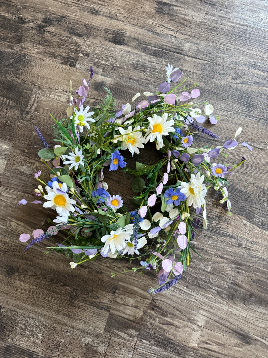 Artificial Daisy and Lavender Wreath (18”)