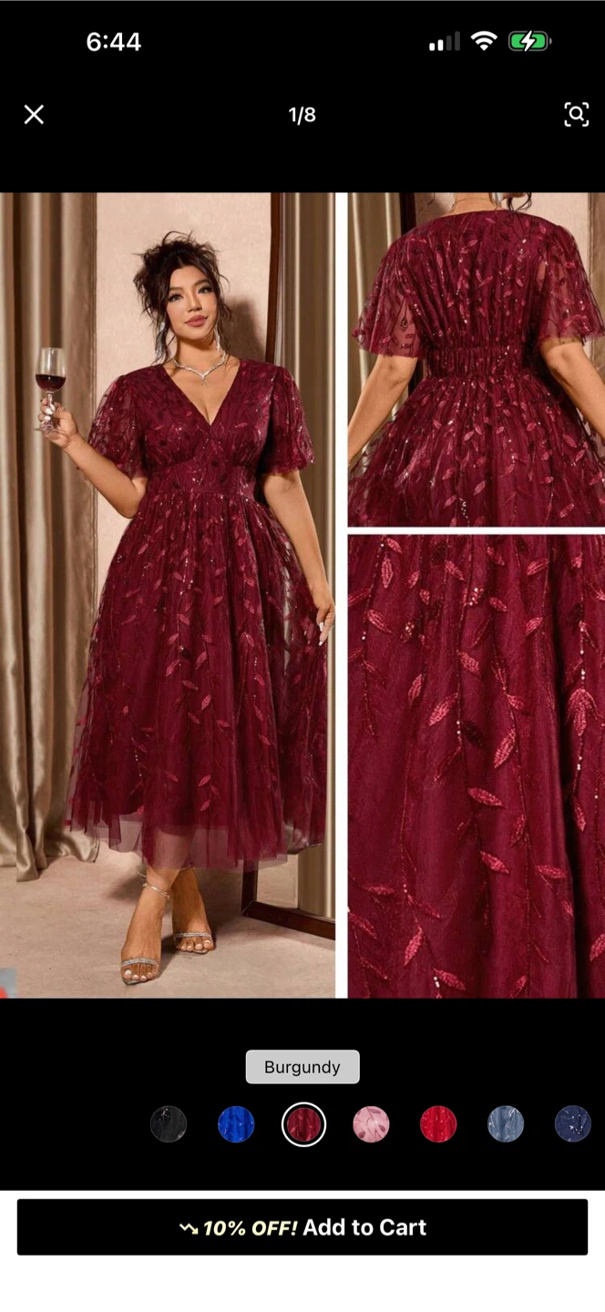 Burgundy Lace Leaf Dress very shining can be used for weddings