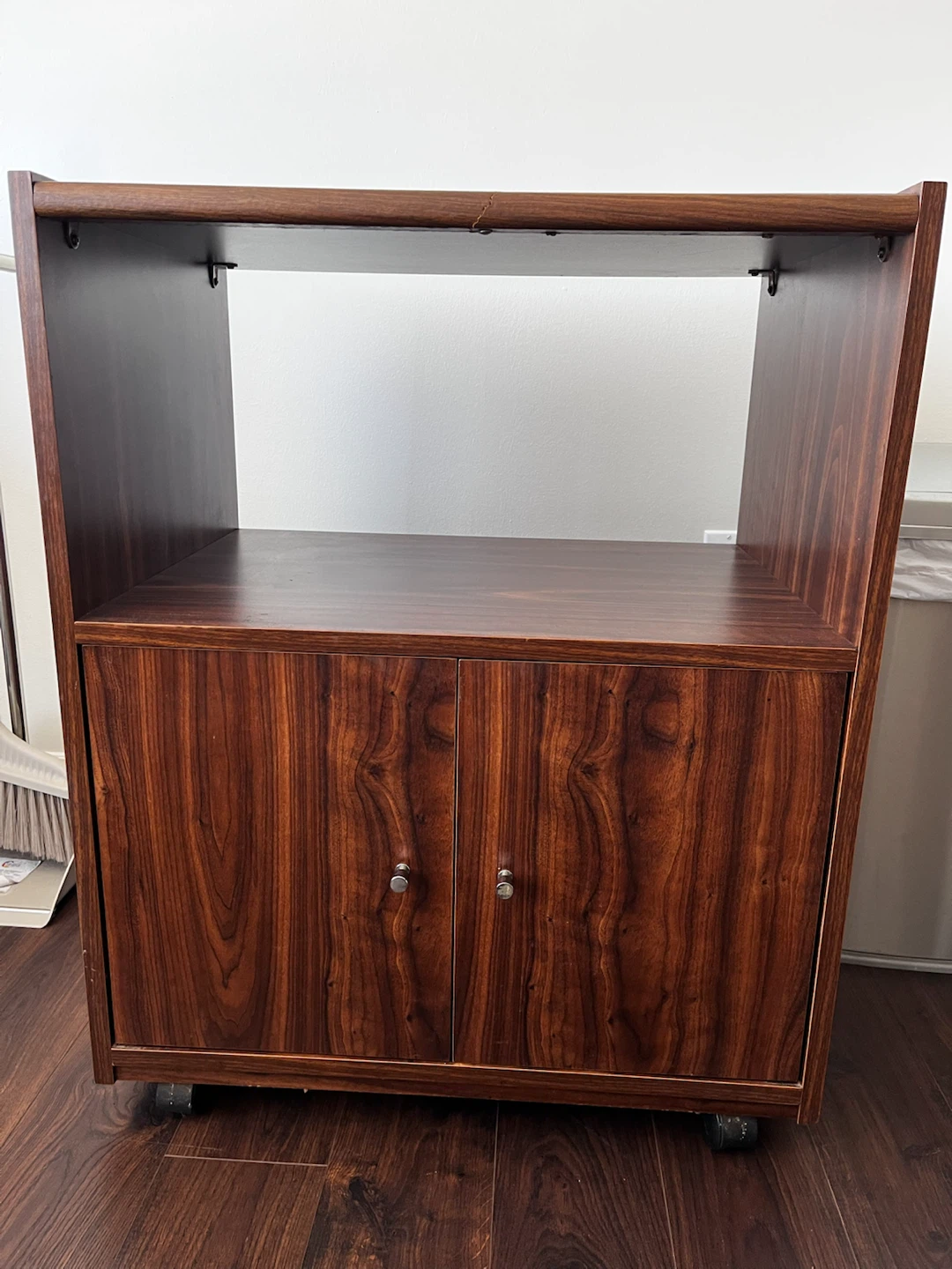 Dark Wood Rolling Storage Cabinet with Doors