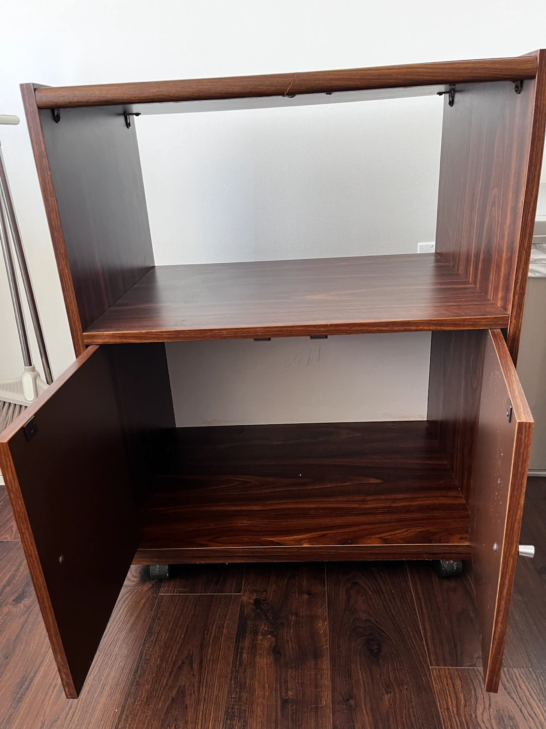 Dark Wood Rolling Storage Cabinet with Doors - photo 2