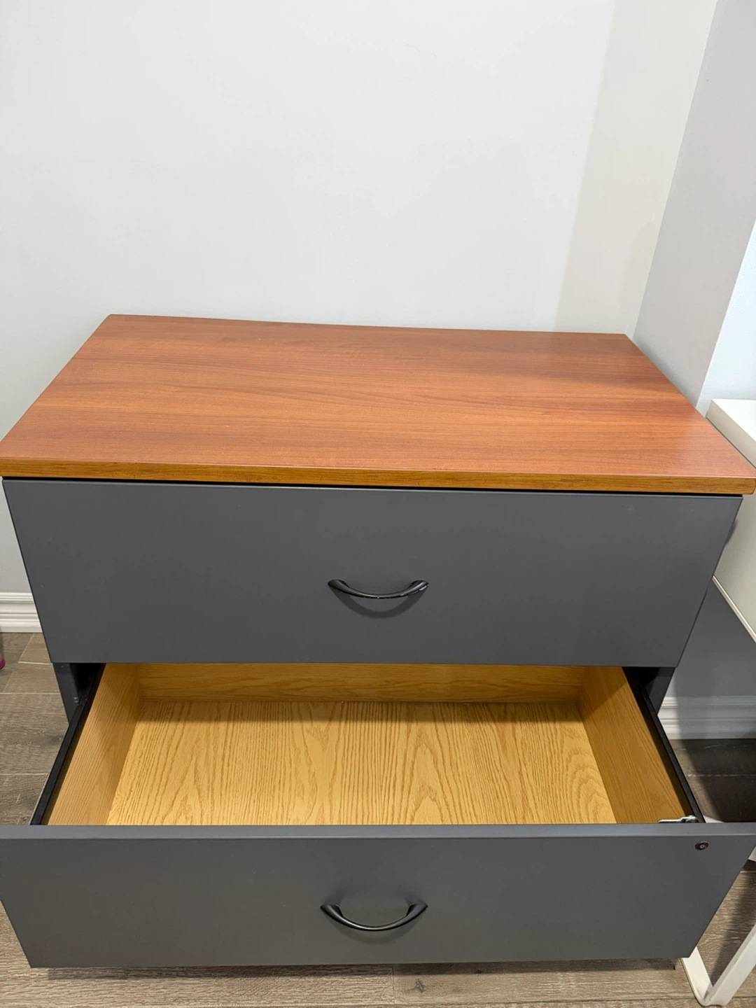 Grey 2-Drawer Filing Cabinet with Wood Top - photo 2